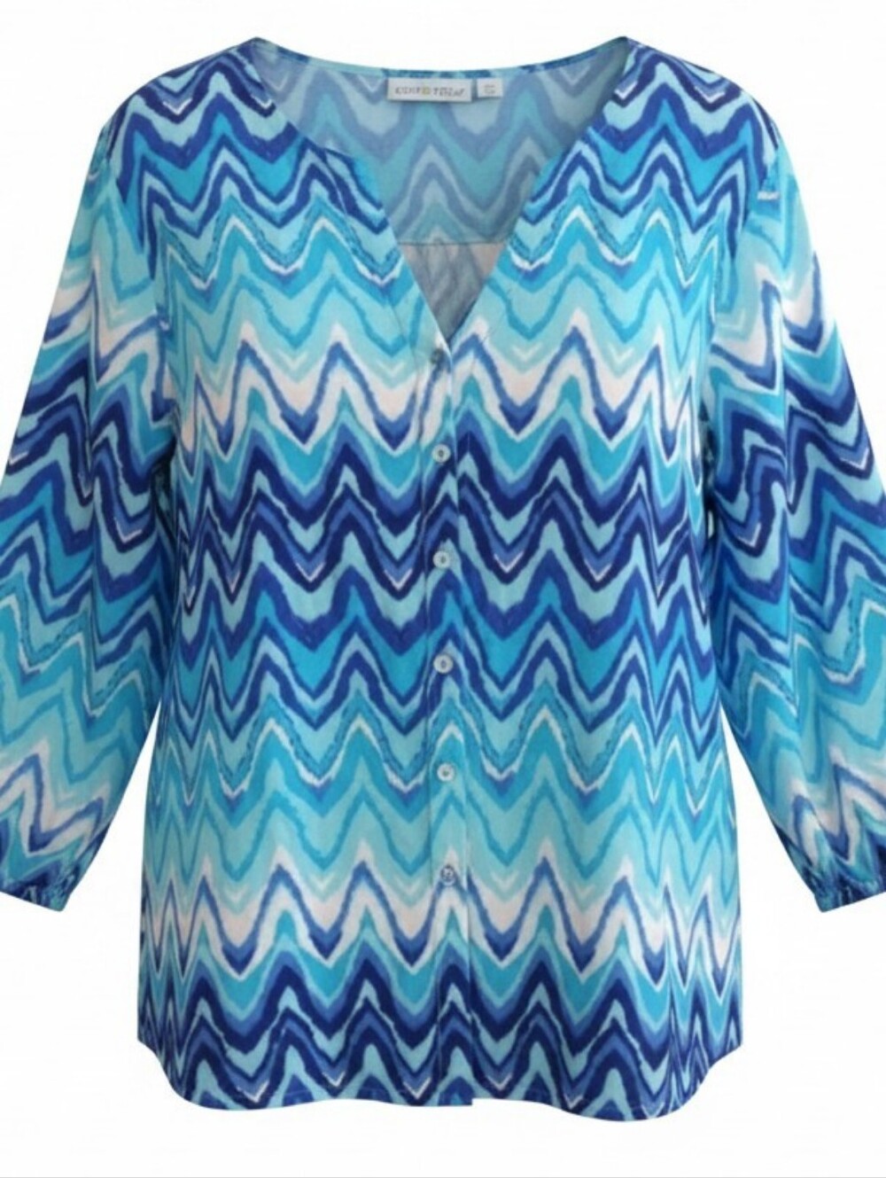 Kiwi Womens Blue Chevron Button-Front Blouse Size Xl